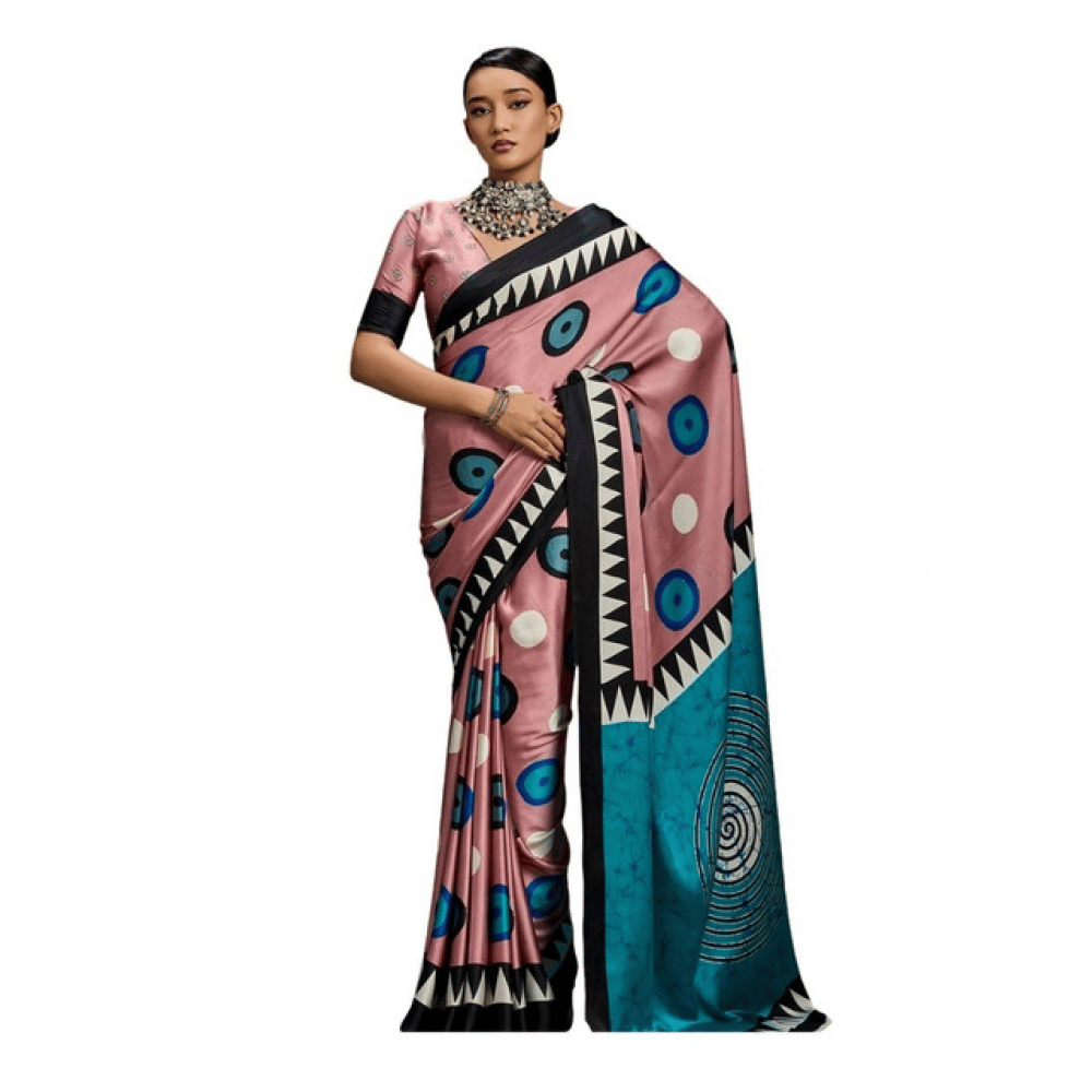 womens satin crepe printed saree with unstitched blouse 5.5mtr multicolor pid65108