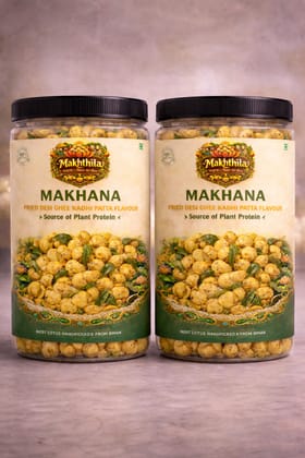 MAKHTHILA - Premimum Roasted Masala Fried Desi Ghee Kadhi Patta Flavour Protein Makhana – Crunchy, Flavorful & Protein-Rich Snack | Lotus Seed with Kadhi Patta Fry