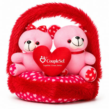 Couple Love Teddy Bears in Heart Basket – Romantic Gift for Couples Couple Love Teddy Bears in Heart Basket – Romantic Gift for Couples