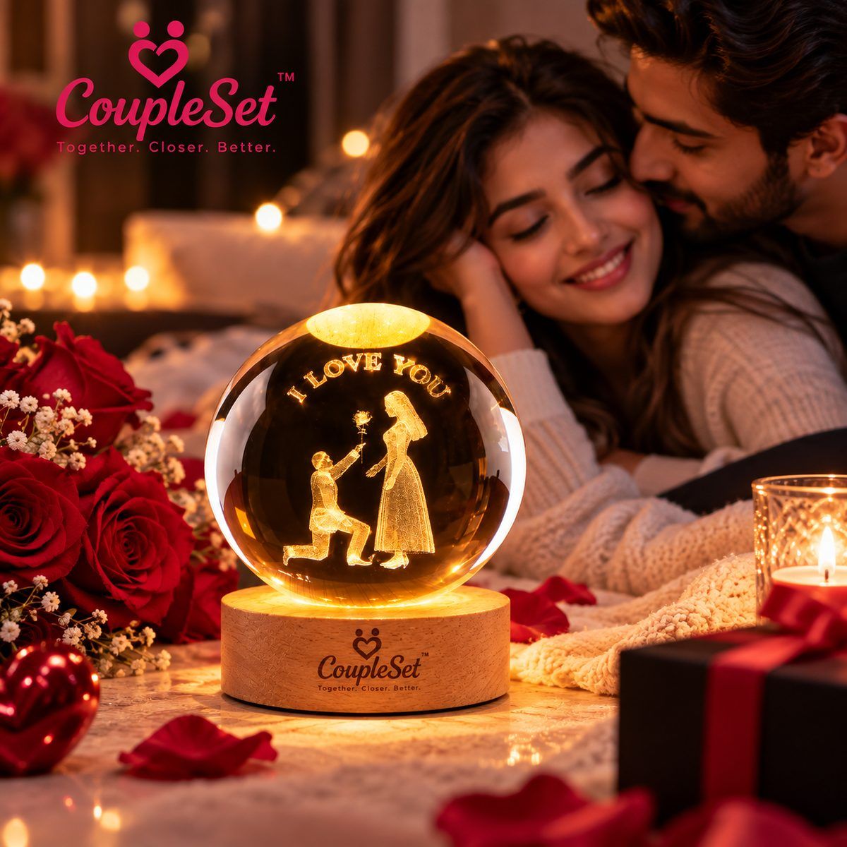 Love You Crystal Ball Night Lamp – Romantic Couple LED Decorative Light