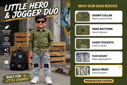 Boys Olive Shirt & Grey Jogger Set