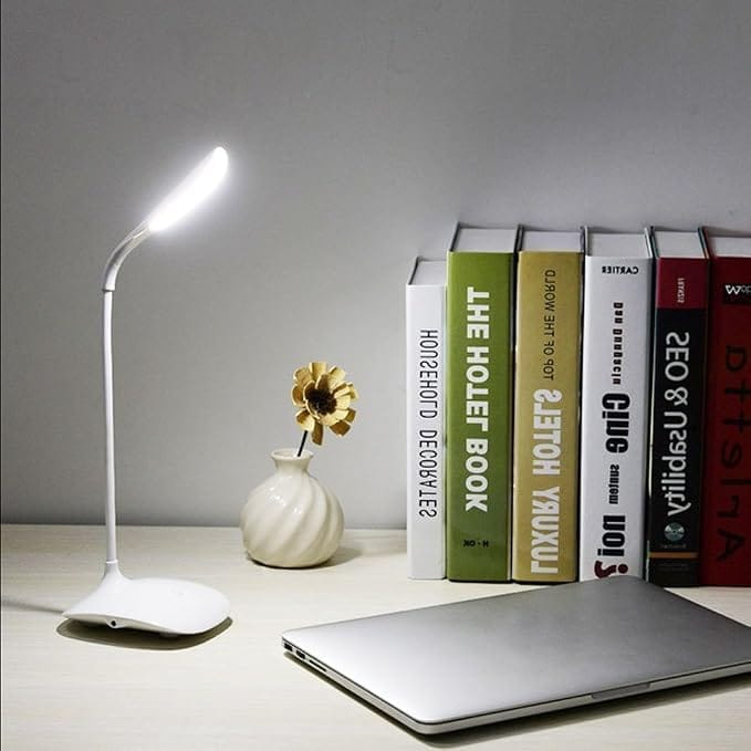 Study Lamp for Students | LED Desk Lamp with Flexible Gooseneck for Reading, Office | Touch Dimmer | Eye-Protection Study Light | Rechargeable Stable Desk Lamp 