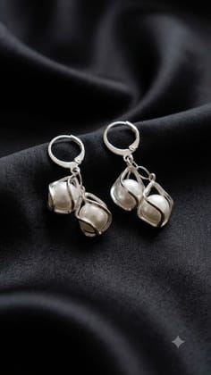 Minimalist Rhodium-Plated Spiral Pearl Dangler Earrings Minimalist Rhodium-Plated Spiral Pearl Dangler Earrings