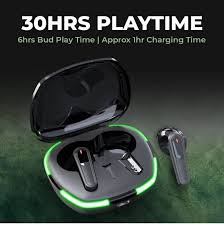 Wireless TWS Gaming Earbuds with Green LED Light & Low Latency Deep Bass – Blac