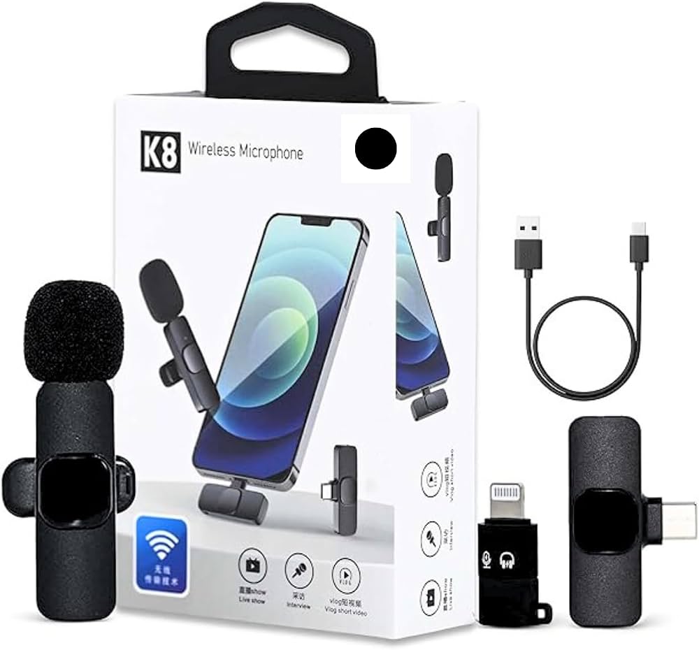K8 Wireless Microphone, Ultra-Low Latency, Automatic Noise Reduction, Compatible with iPhone and Android | K8 Wireless mic for Youtuber | 2In1 Mic for Android | K8 Bluetooth Mic for Vlogging