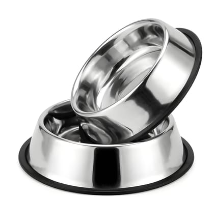 Heavy Duty Stainless Steel Pet Feeding Bowl 600ML (Pack of 2) | Medium Size Non-Skid Rubber Base Food & Water Bowl for Dogs, Cats, Puppies & Pets | Durable & Rust-Resistant (Original)