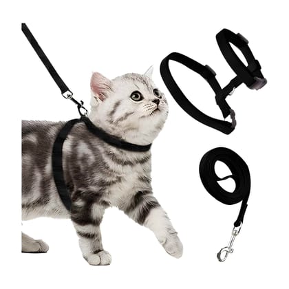 WUGO 1 Set Soft Material Adjustable Cat Harness with Leash Set for Kittens & Small Pets | Comfortable Pet Walking Harness & Lead | Lightweight Adjustable Vest Harness for Cats, Puppies & Small Animals (Original)