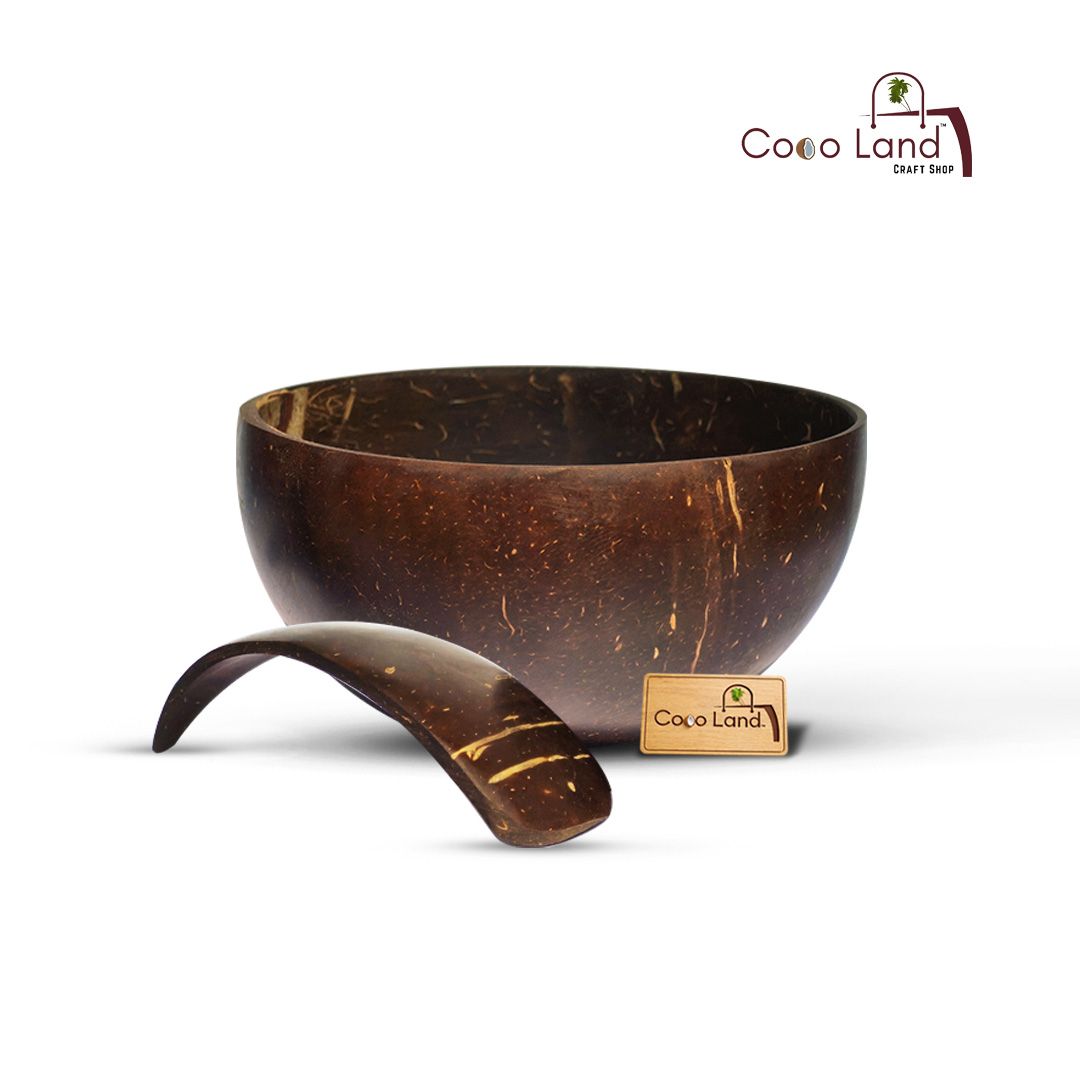 CocoLand ROUND Coconut Shell SALAD SMOOTHIE BOWL + Spoon 200 ml | Handcrafted Natural Coconut Bowl | Reusable Eco-Friendly Bowl for Smoothies, Salad, Ice Cream, Soup, Snacks & Chutney
