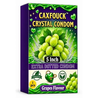 Caxfouck Crystal Condom Grapes Flavor 5 Inch Extra Dotted & Comfort Reusable Condom (1 Pc)