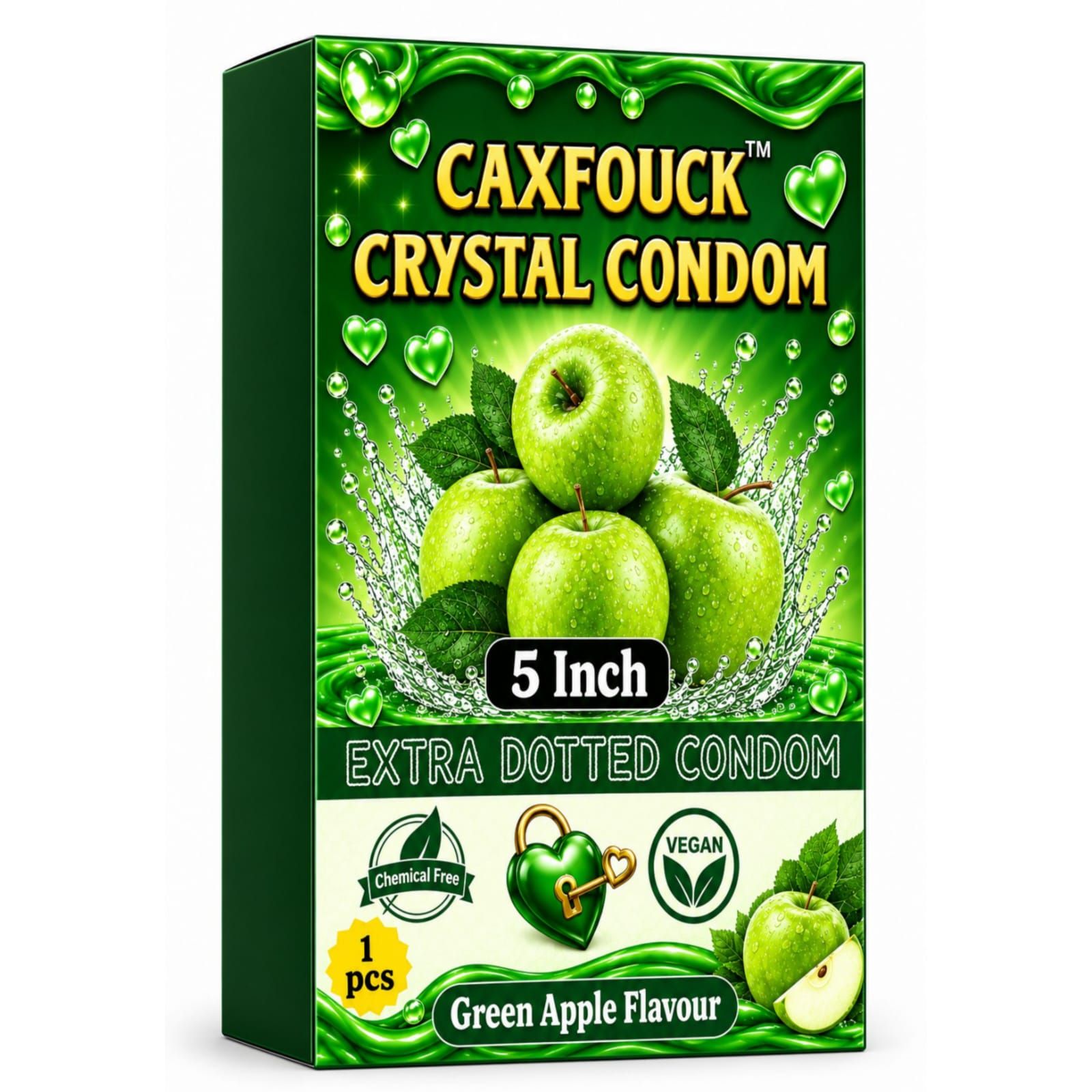 Caxfouck Crystal Condom Green Apple Flavor 5 Inch Extra Dotted & Comfort Reusable Condom (1 Pc)
