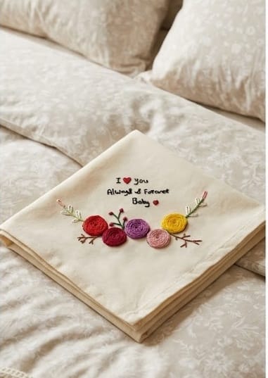 Personalized Embroidered Birthday & Love Message Hanky with 2025 July Calendar & Beads