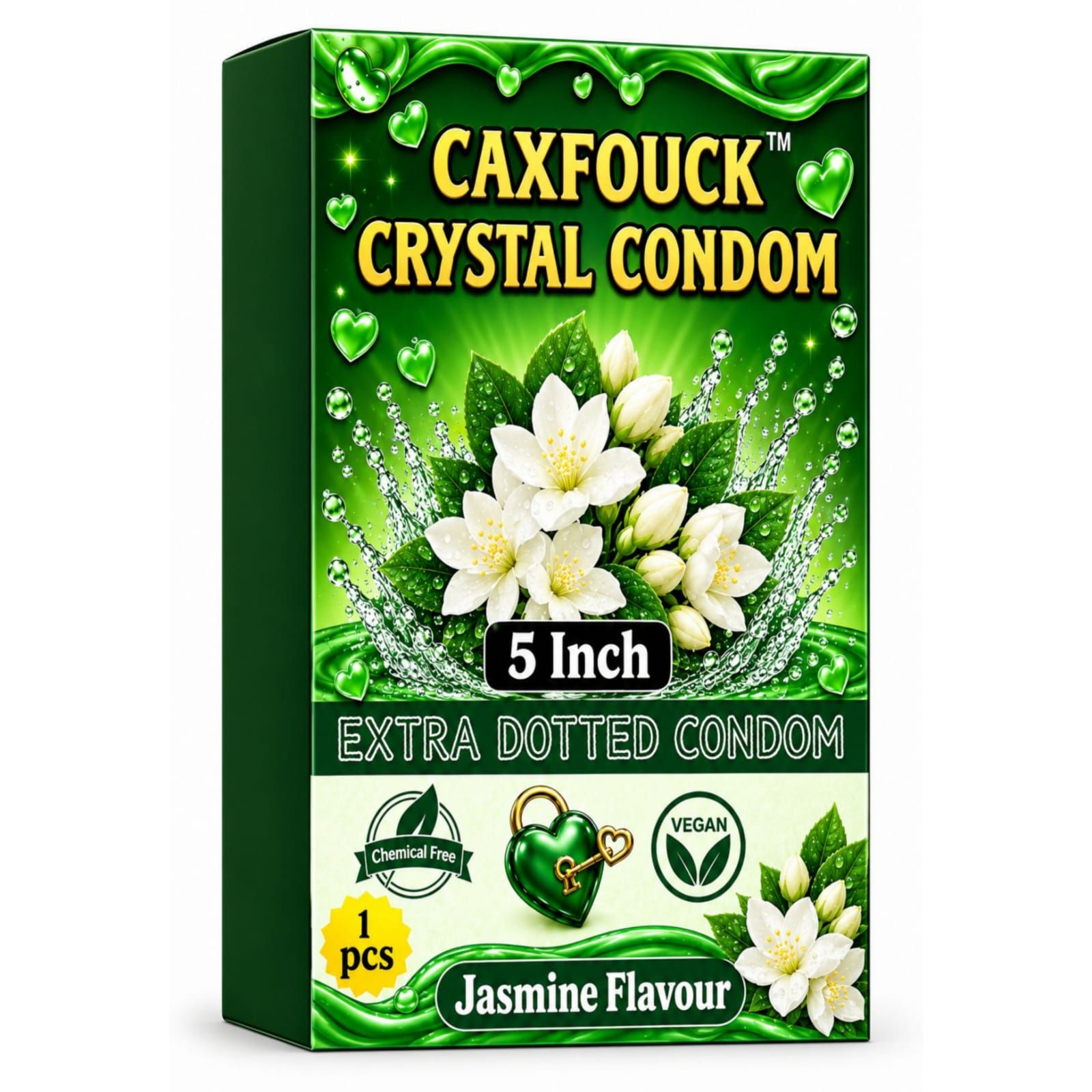 Caxfouck Crystal Condom Jasmine Flavor 5 Inch Extra Dotted & Comfort Reusable Condom (1 Pc)