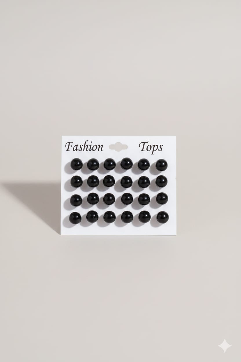 Black Ball Stud Earrings of 12 pairs