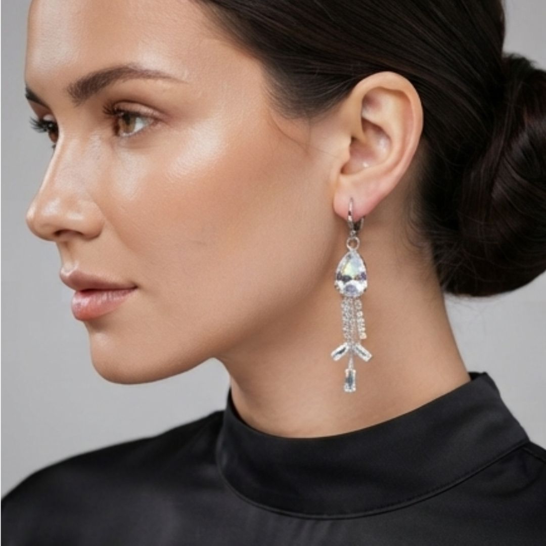 Elegant Teardrop & Tassel Cubic Zirconia Dangle Earrings for Women