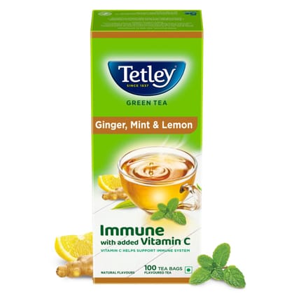 Tetley Green Tea Ginger, Mint & Lemon Green Tea Bags Box 100 Sachets