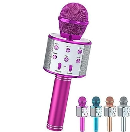 Karaoke Pink & Silver Color Mic - Wireless & 2 in 1 Portable Microphone with Speaker, Continuous Play+ Audio Recording + Card Slot + Aux Port + USB Charging for Wireless Singing, Parties