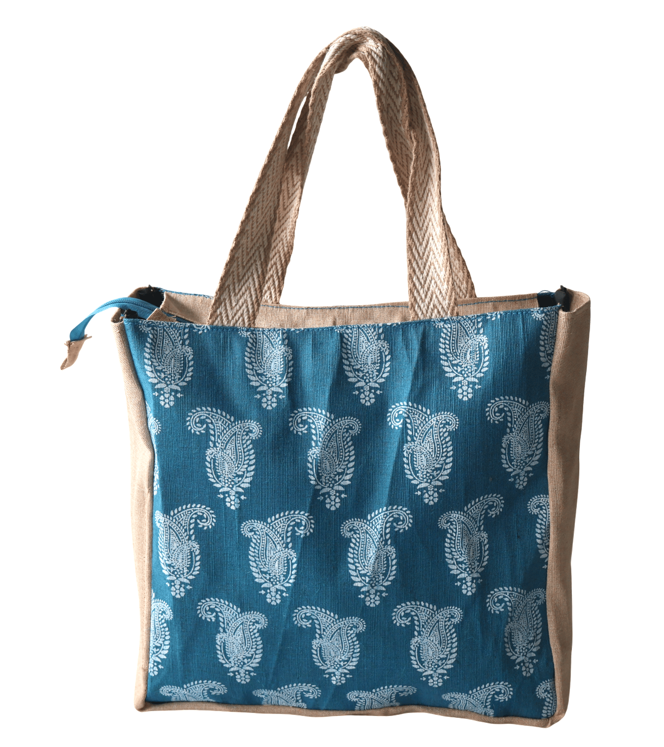 Blue Paisley Print Jute Tote Bag