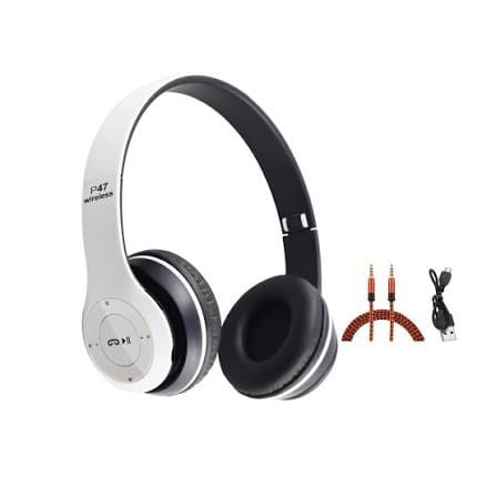 p47 Wireless Over-Ear Bluetooth Headphones with Mic, Extra Bass, SD Card Slot, FM Radio & Foldable Design - Universal Compatibility