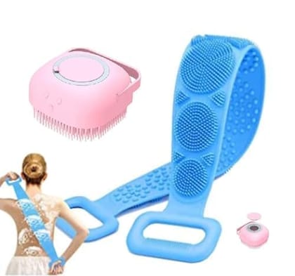 Long Handle Silicone Bath Body Scrubber Brush for Shower & Back Cleaning