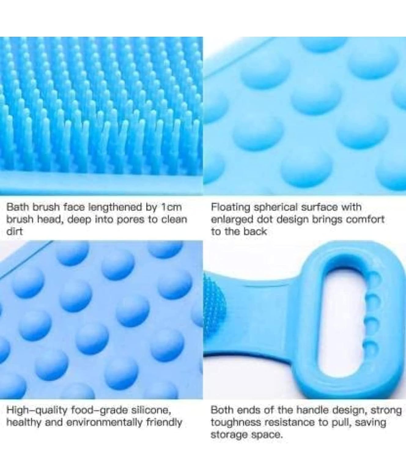 Long Handle Silicone Bath Body Scrubber Brush for Shower & Back Cleaning