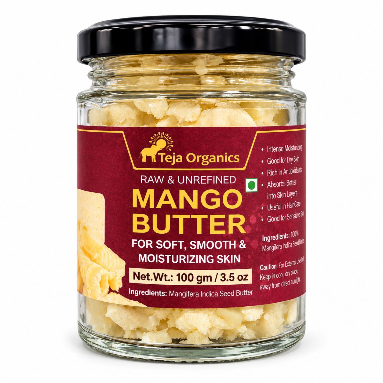 Mango Butter 100g | Deep Moisturizing Body Butter | Skin Softening, Repair & Hydration | Dry Skin Care | No Parabens, No Sulphates