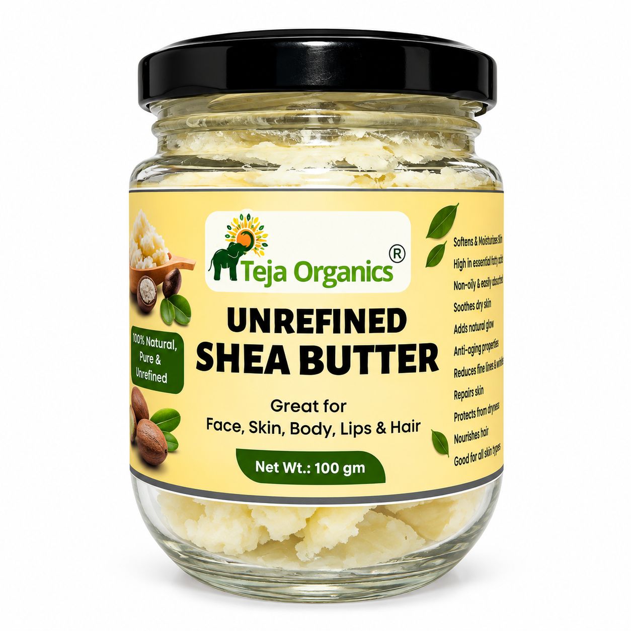Unrefined Shea Butter 100g | Pure Raw Shea Butter | Deep Moisturizer for Skin & Hair | Dry Skin Repair, Stretch Mark Care | No Chemicals, No Additives