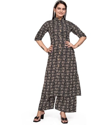 Devakii Cotton Blend Printed Kurti With Palazzo Women's Stitched Salwar Suit - Yellow ( Pack of 1 )