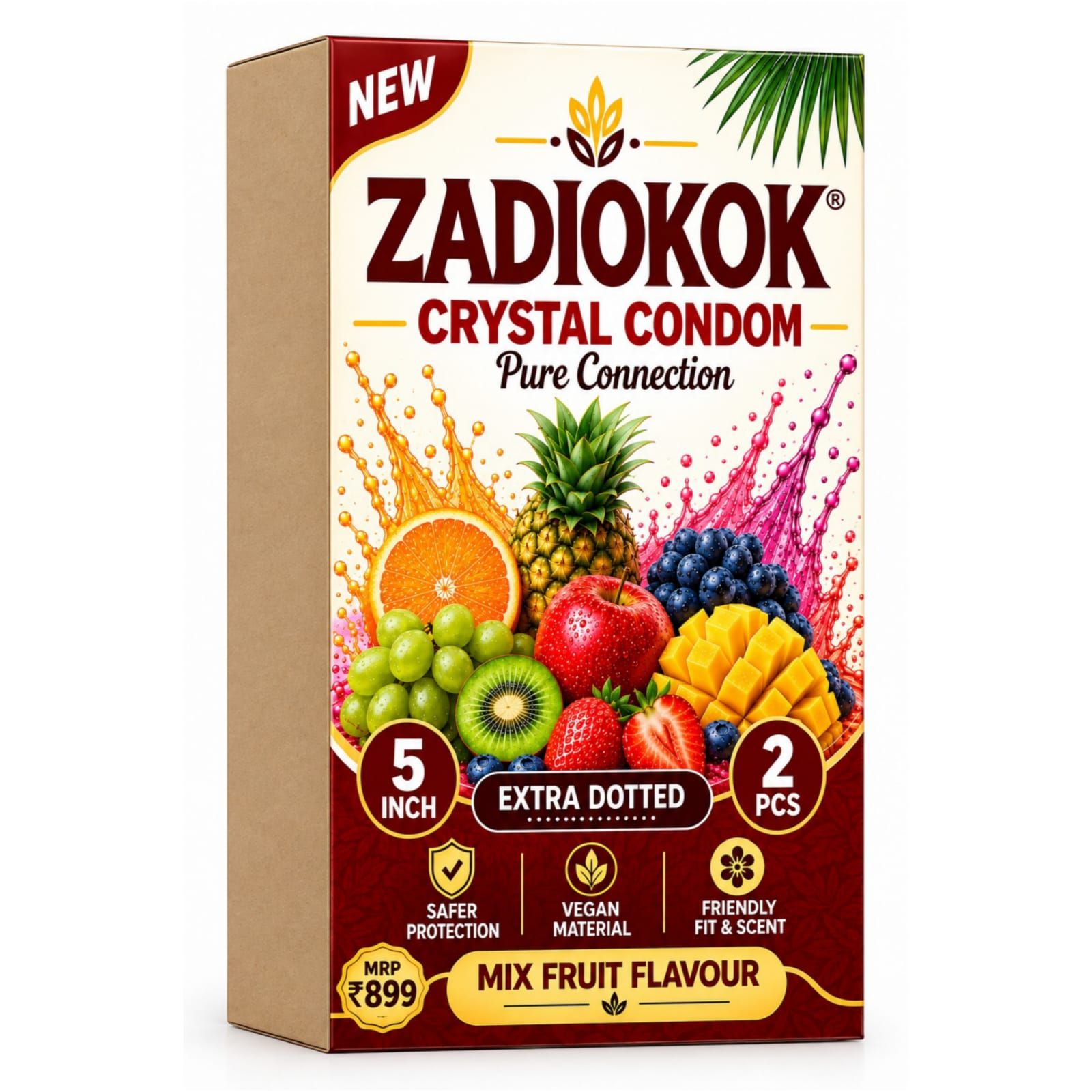 Zadiokok 5 Inch Crystal Condom with Extra Dotted Mix Fruit Flavour, Reusable & Comfortable Fit (2 Pcs Set)