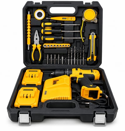 Cordless Drill Machine Tool Kit Set, Professional Power Drill & Screwdriver Set with Drill Bits, Socket Set, Pliers & Portable Carrying Case for Home, DIY & Repair