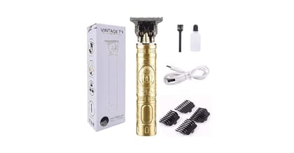 Vintage T9 Professional Hair Trimmer with Gold Design for Men and Women, Includes 3 Comb Attachments and Cleaning Brush