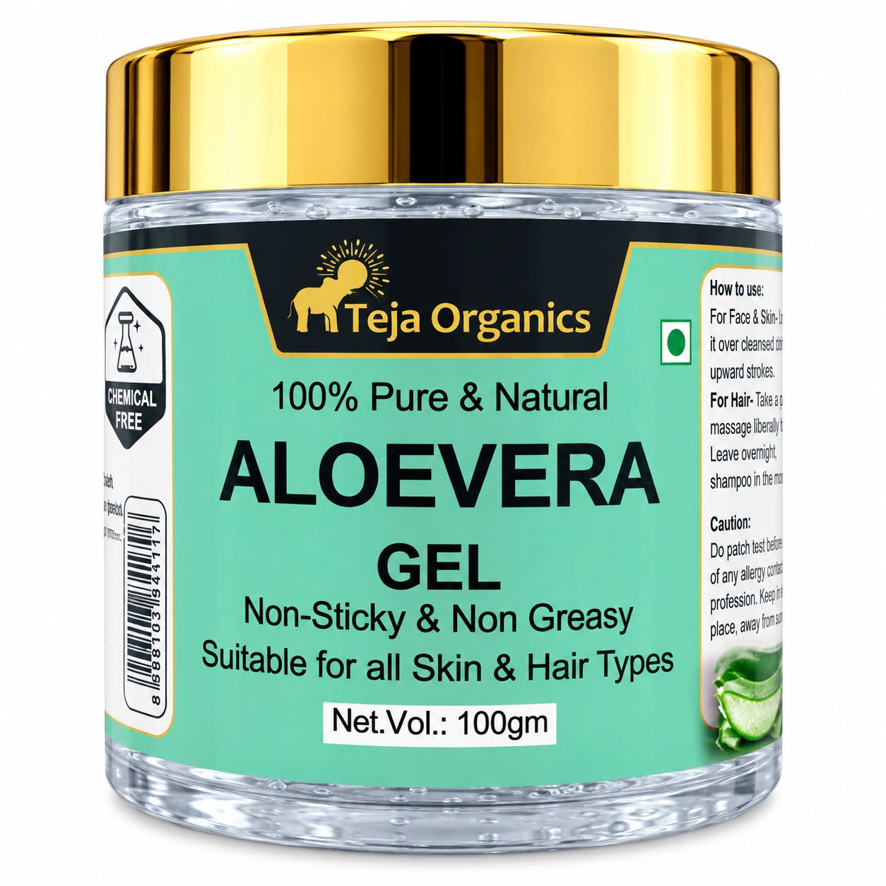 Aloe Vera Gel 100gm | 99% Pure Natural Aloe | Skin Hydration, Sunburn Relief, Acne Care, Hair Nourishment | No Parabens, No Sulphates