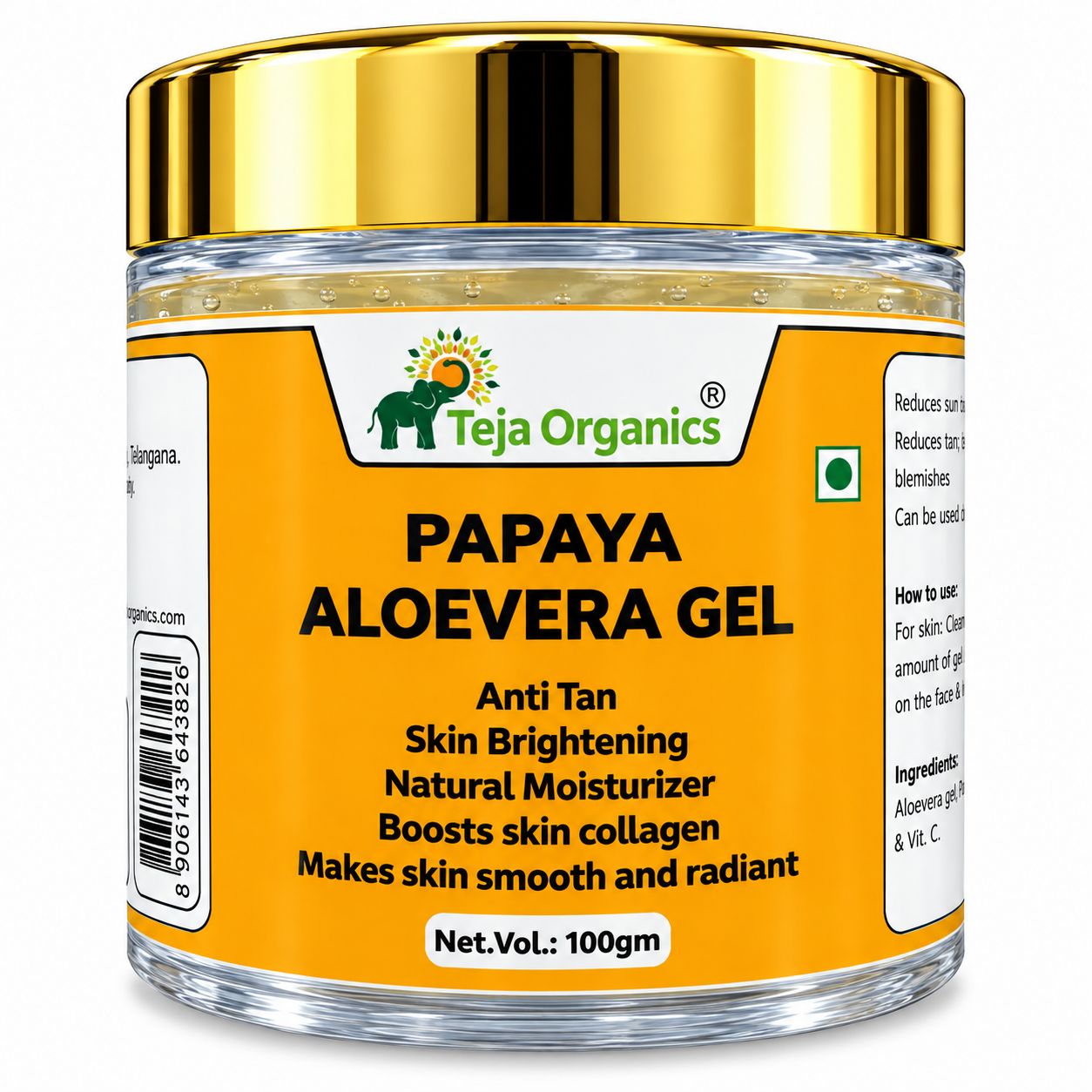 Papaya Aloe Vera Gel 100g | Tan Removal & Skin Brightening  | Pigmentation Care, Hydration, Glowing Skin | No Parabens, No Sulphates