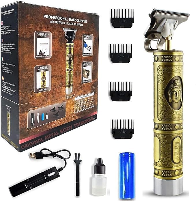 Professional Metal Hair Clipper & Beard Trimmer for Men with Adjustable Blade and 4 Guide Combs