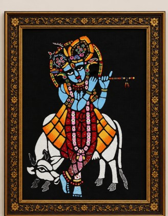 Sanjhi Art Shrinathji Painting in Ornamental Frame Sanjhi Art Shrinathji Painting in Ornamental Frame