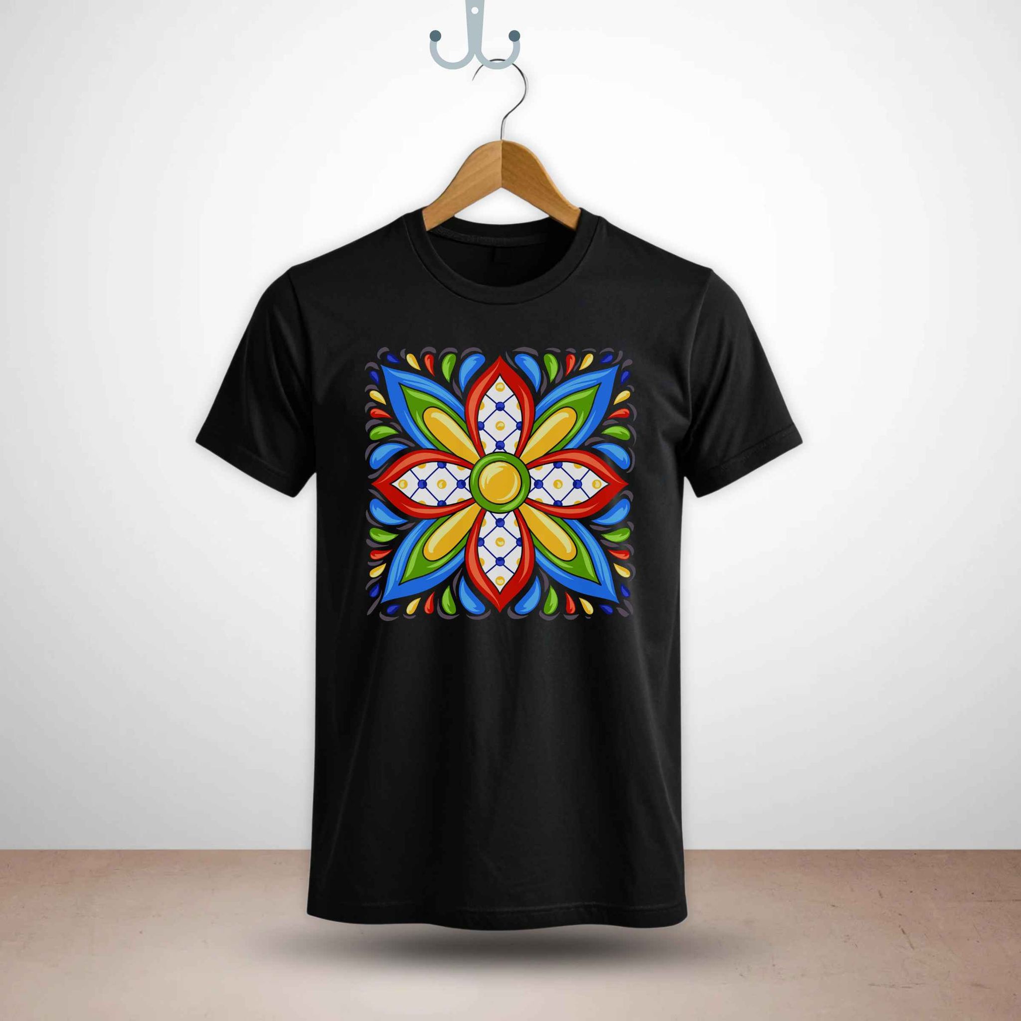 Trishoolin Vibrant Mandala Bloom Theme T-Shirt | Design 30110MB | Cotton Regular Fit | Crew Neck / Round Neck Half Sleeve | Pack of 1