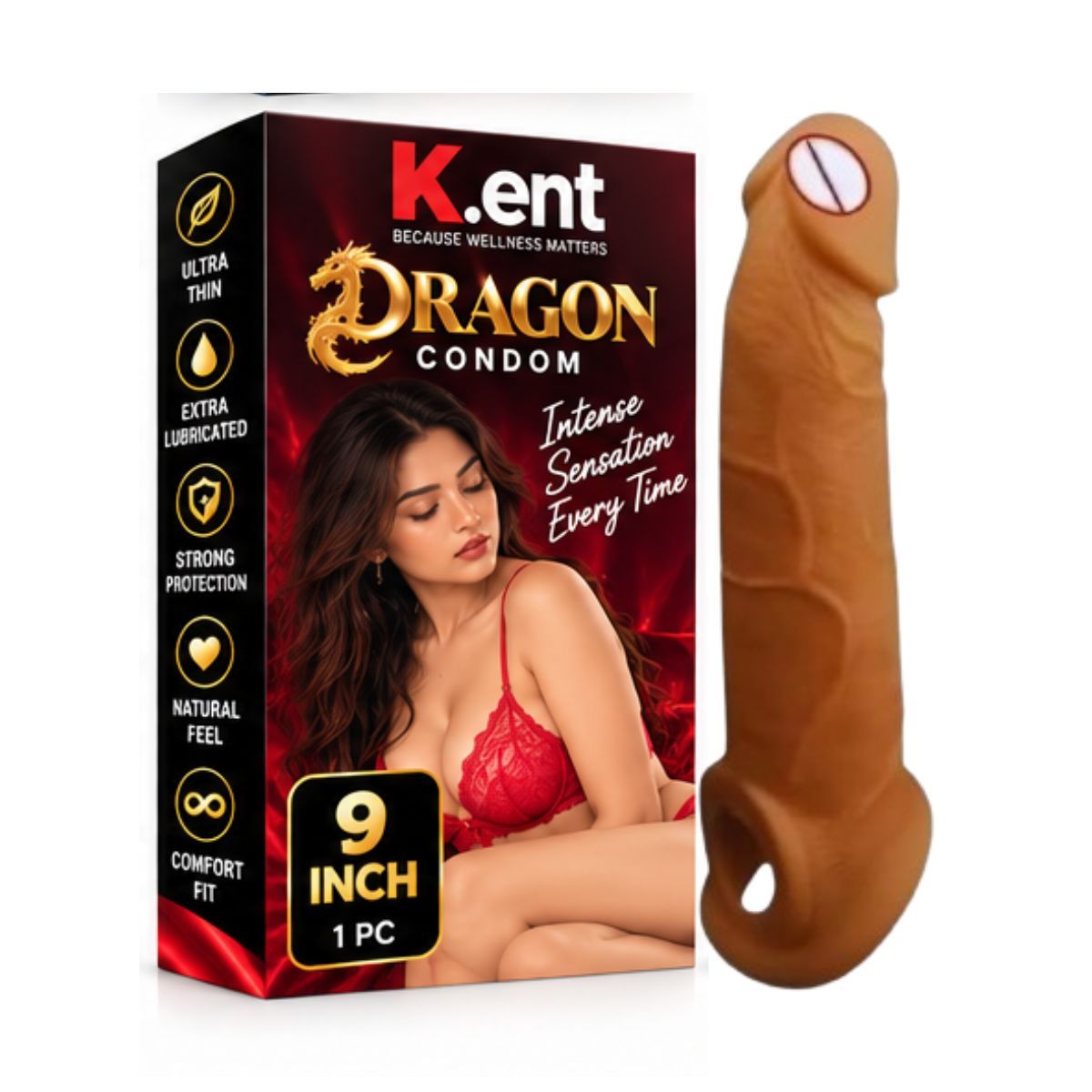 9 Inch Dragon Condom | Silicone Fantasy Dragon Toy | Detailed Dragon Adult Novelty | Reusable Textured Silicone Accessory | Mythical Design