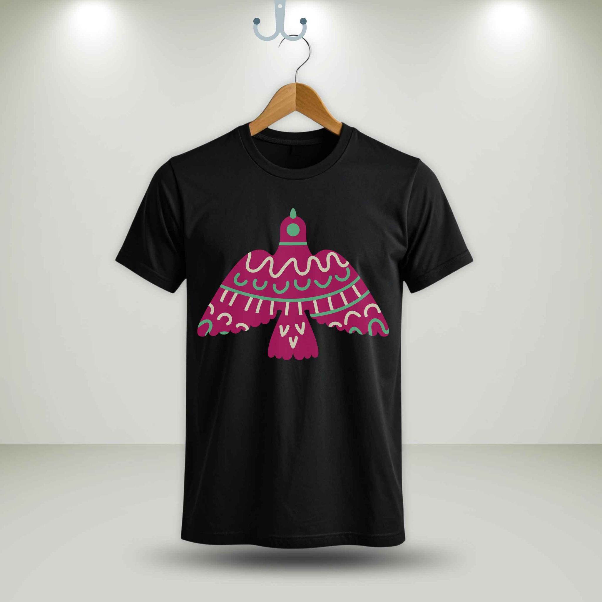 Trishoolin Folk Art Bird Graphic Theme T-Shirt | Design 30166MB | Cotton Regular Fit | Crew Neck / Round Neck Half Sleeve | Pack of 1