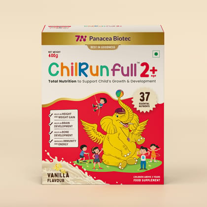 ChilRun Full 2+, Health and Nutrition Drink, Vanilla, 400g, Box. Total Nutrition For Children’s Growth, Supports Weight & Height Gain, Immune Function & Brain Development. ChilRun Full 2+, Health and Nutrition Drink, Vanilla, 400g, Box. Total Nutrition For Children’s Growth, Supports Weight & Height Gain, Immune Function & Brain Development.