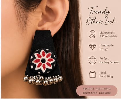 Black Fabric Floral Patch Earrings for Women | Handmade Ethnic Design