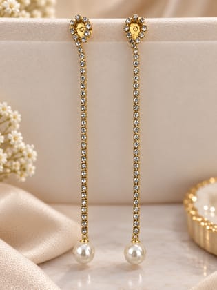 Elegant Gold-Tone Chain Drop Earrings for Women | Pearl Hanging Design