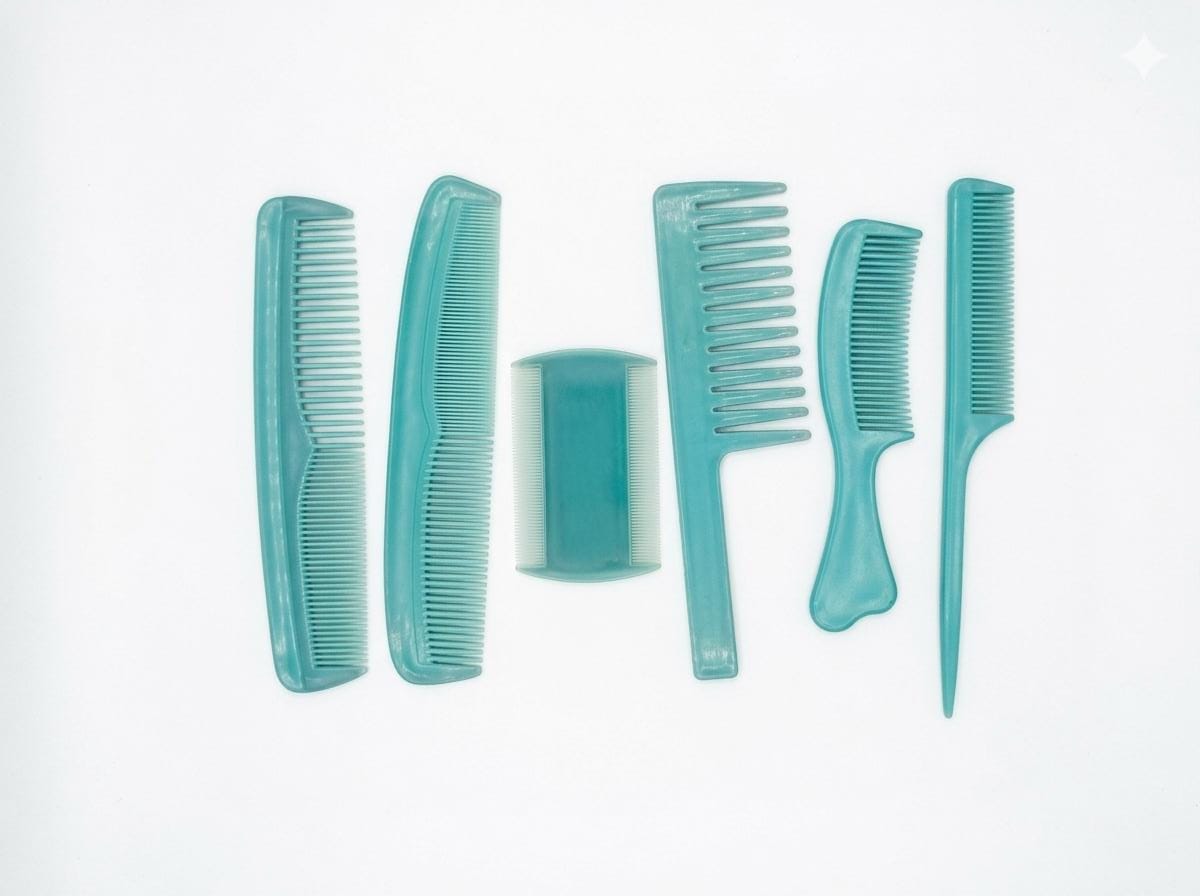 Set of 6 Teal Plastic Hair Combs