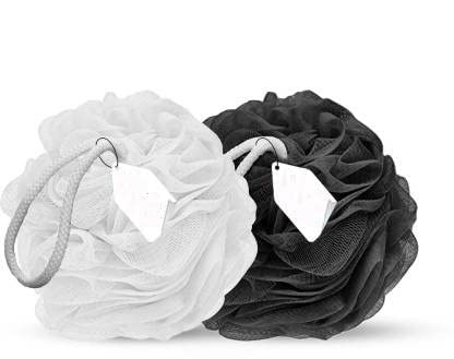 Elecsera Bath Shower Sponge Loofah, Mesh Pouf Shower Ball, Mesh Bath and Shower Sponge Black & White