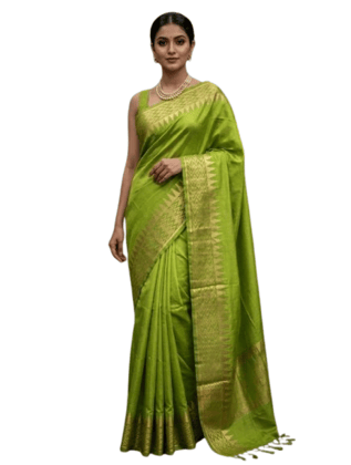 Kota Viscose Semi Raw Silk Saree with Golden Zari Mangalgiri Border