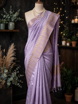 Kota Viscose Semi Raw Silk Saree with Golden Zari Mangalgiri Border