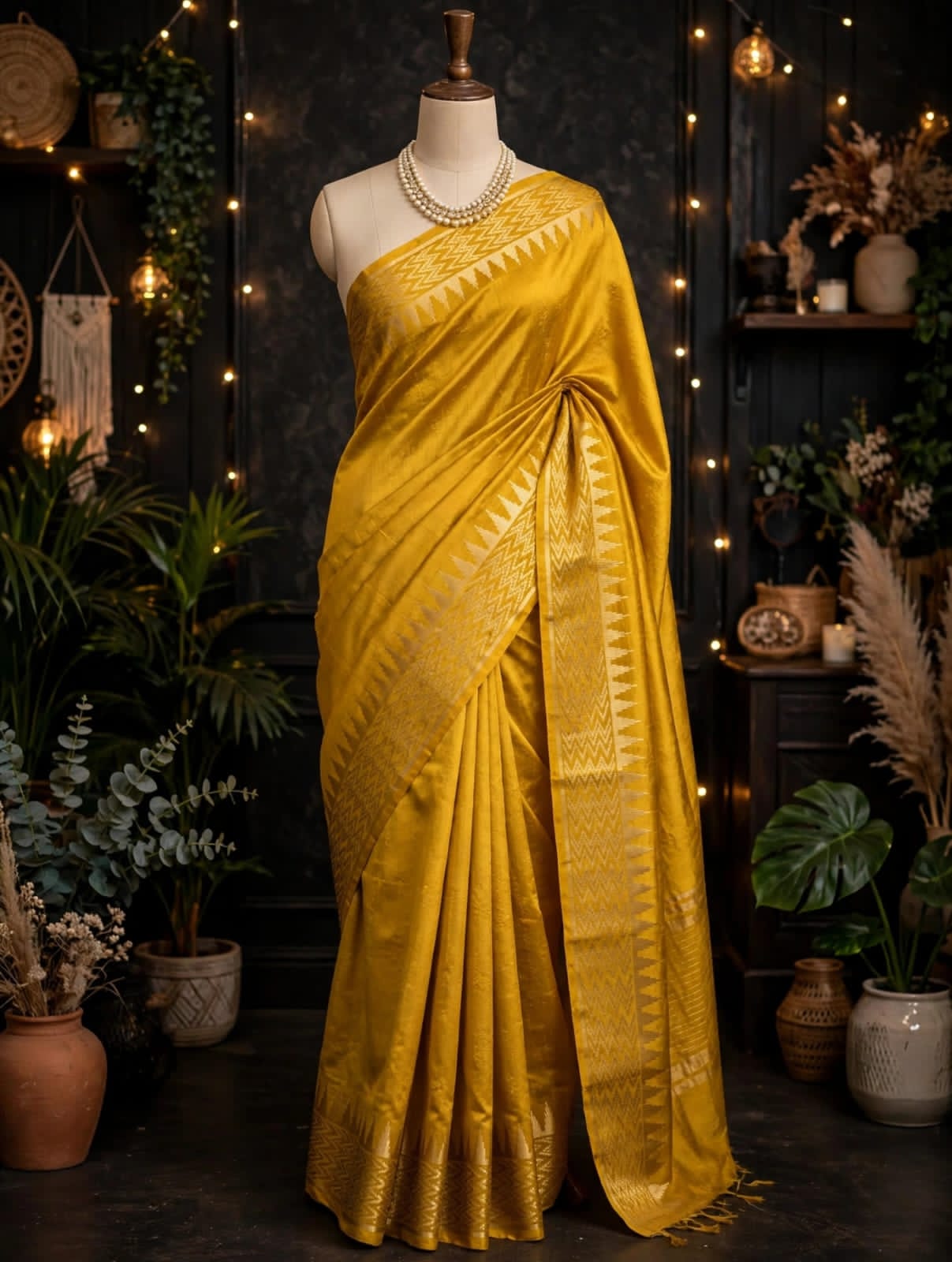 Kota Viscose Semi Raw Silk Saree with Golden Zari Mangalgiri Border