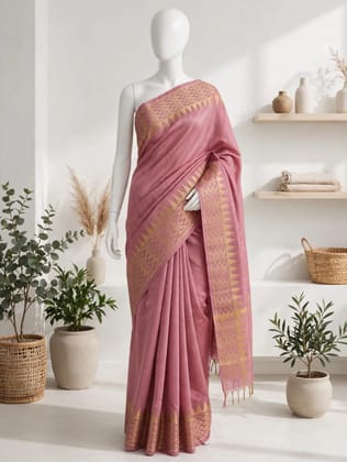 Kota Viscose Semi Raw Silk Saree with Golden Zari Mangalgiri Border