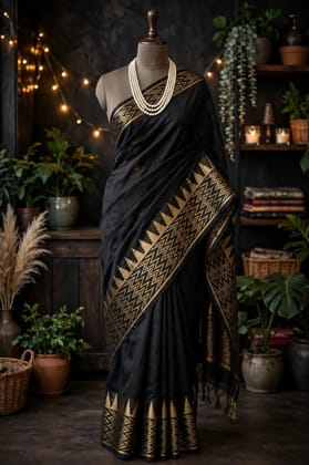 Kota Viscose Semi Raw Silk Saree with Golden Zari Mangalgiri Border