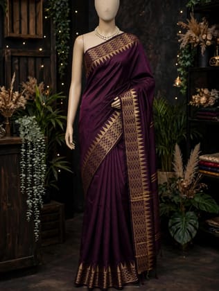 Kota Viscose Semi Raw Silk Saree with Golden Zari Mangalgiri Border