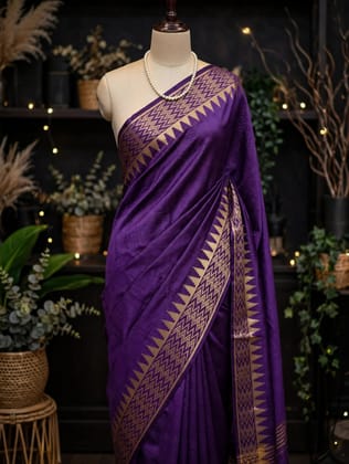 Kota Viscose Semi Raw Silk Saree with Golden Zari Mangalgiri Border