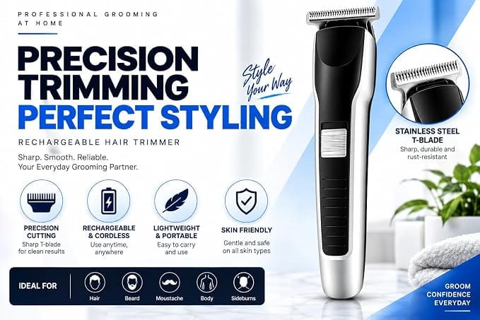 AT-538 Rechargeable Hair Trimmer with 4 Guide Combs